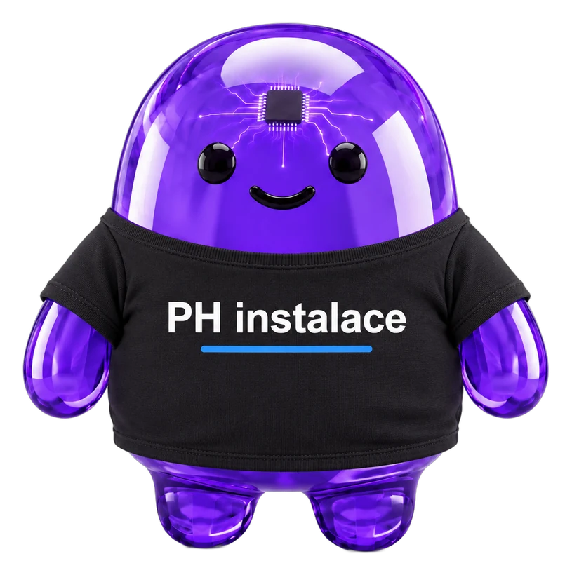 Maskot Autevio v tričku firmy PH instalace